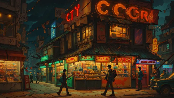 isometric city, corner store, city block, dimly lit, neon signs, tungsten lighting, boy walking dog, <lora:add_detail:0.5>
,\(\(intricate details\)\),colorful details,iridescent colors BREAK,\(\(masterpiece best quality\)\),4k,ultra detailed,detailed lighting,\(\(inspired by Hayao Miyazaki\)\),official art,promotional art,composition,
