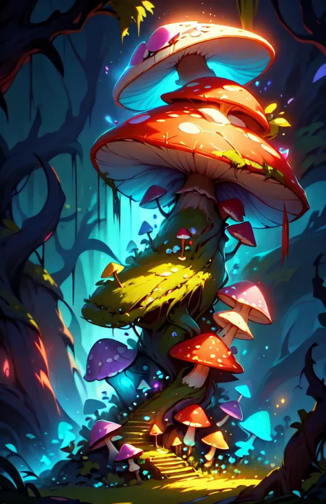 DruidMagicAI, giant bio-luminescence mushroom forest, <lora:DruidMagicAI:0.9> fcPortrait <lora:NijiExpressV2:0.6>