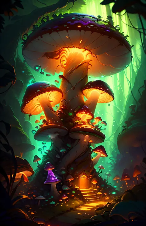 DruidMagicAI, giant bio-luminescence mushroom forest, <lora:DruidMagicAI:0.9> fcPortrait <lora:NijiExpressV2:0.6>