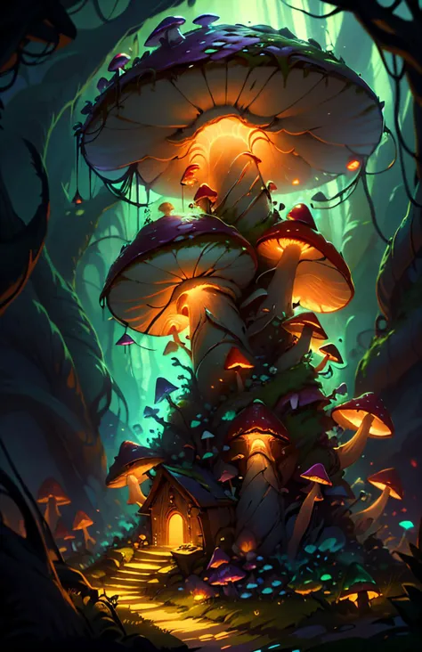 DruidMagicAI, giant bio-luminescence mushroom forest, <lora:DruidMagicAI:0.9> fcPortrait <lora:NijiExpressV2:0.6>
