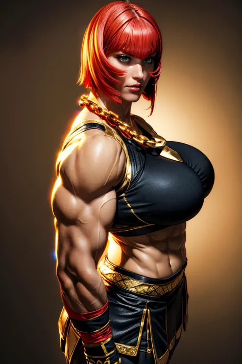 (ultra realistic,32k, masterpiece:1.2),(high detailed skin:1.1),( high quality:1.1),
<lora:marisa:0.8>(parted lips:1.1),marisa, red hair, blunt bangs, green eyes,muscular, biceps, abs,Boxing fingerless gloves, black sports bra with gold trim, big chain necklace, toeless legwear, bike shorts, black small skirt with gold trim,(blank background:1.2) blurry background,(looking at viewer, Bend forward:1.1),, (huge breast,large breast:0.9),<lora:add_detail:0.79>,
(dense light rays:1.1),
