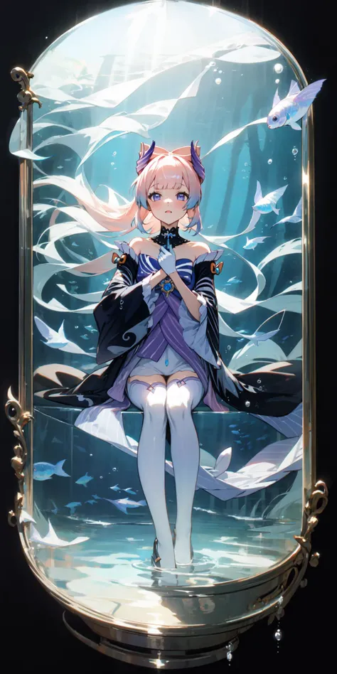 [(Transparent background:1.5)::5],
(((masterpiece))),(((best quality))),(((extremely detailed))),illustration,
1girl,solo,mysterious,vivid color,shiny, underwater transparent sealed hemispherical glass dome,full body,long hair tranquil nature, koi,Underwater, Dome,close up,Dynamic actions,Lens perspective,(((Box composition))),sit cross-legged and lean against the bookshel,
kokomidef,kokomirnd, <lora:sangonomiyakokomi1-000008:0.95>