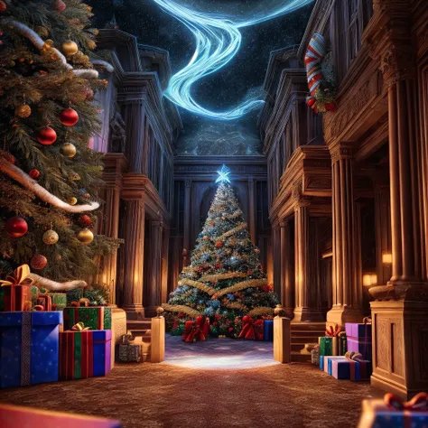 masterpiece,best quality,CG,wallpaper,HDR,high quality,high-definition,extremely detailed,(christmas atmosphere:1.2),whimsical vibes,magical energy,(enchanting aura:1.1),(ethereal glow:1.1),(dreamlike world:1.4),(detailed:1.05),(extremely detailed:1.06),sharp focus,(epic scenery:1.09),(beautiful scenery:1.08),(detailed scenery:1.08),(wonderful scenery:1.05),(beautiful face:1.1),<lora:add_detail:0.3>,<lora:EnhancedDetail:0.5>,ultra sharp detail,vibrant bright colors,perfect lighting,RAW candid cinema,16mm,color graded portra 400 film,remarkable color,ultra realistic,textured fur,remarkable detailed pupils,shot with cinematic camera,