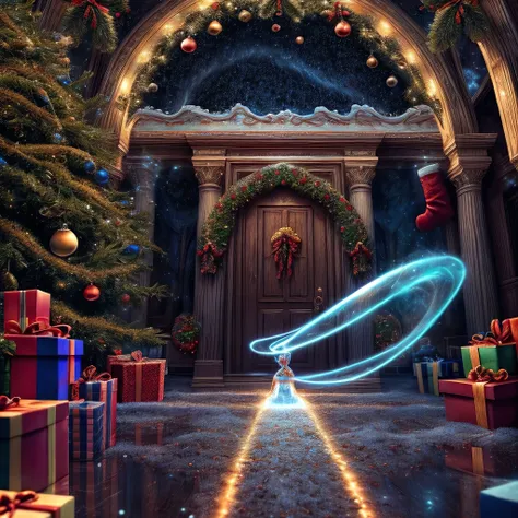 masterpiece,best quality,CG,wallpaper,HDR,high quality,high-definition,extremely detailed,(christmas atmosphere:1.2),whimsical vibes,magical energy,(enchanting aura:1.1),(ethereal glow:1.1),(dreamlike world:1.4),(detailed:1.05),(extremely detailed:1.06),sharp focus,(epic scenery:1.09),(beautiful scenery:1.08),(detailed scenery:1.08),(wonderful scenery:1.05),(beautiful face:1.1),<lora:add_detail:0.3>,<lora:EnhancedDetail:0.5>,ultra sharp detail,vibrant bright colors,perfect lighting,RAW candid cinema,16mm,color graded portra 400 film,remarkable color,ultra realistic,textured fur,remarkable detailed pupils,shot with cinematic camera,