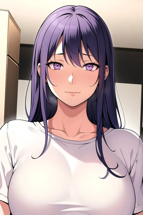 Simple White Background,
white_shirt,shorts,
<lora:MayCloseasNeighbors-V1:0.7>,
purple_eyes, purple_hair,hair_between_eyes, long_hair,
<lora:Oda_Non_Style-KK77-V2:0.3>,<lora:more_details:0.1>,
1 girl, 20yo,Young female,Beautiful Finger,Beautiful long legs,Beautiful body,Beautiful Nose,Beautiful character design, perfect eyes, perfect face,expressive eyes,perfect balance,
looking at viewer,(Focus on her face),closed mouth, (innocent_big_eyes:1.0),(Light_Smile:0.3),
official art,extremely detailed CG unity 8k wallpaper, perfect lighting,Colorful, Bright_Front_face_Lighting,White skin,
(masterpiece:1.0),(best_quality:1.0), ultra high res,4K,ultra-detailed,
photography, 8K, HDR, highres, absurdres:1.2, Kodak portra 400, film grain, blurry background, bokeh:1.2, lens flare, (vibrant_color:1.2),professional photograph,
(Beautiful,large_Breasts:1.4), (beautiful_face:1.5),(narrow_waist),