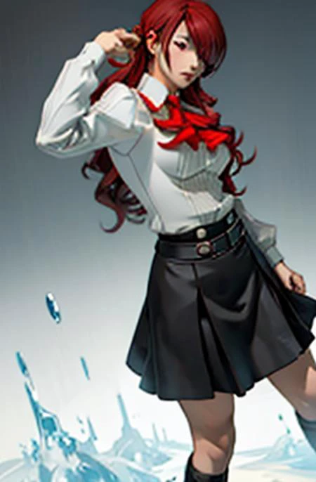 masterpiece, best quality,photorealistic,unreal engine, ultra_res, extremely detailed,
1girl, solo,   <lora:MITSURUv2:0.8>
MITSURU KIRIJOU,PERSONA 3,
weapon , red rapire,
school uniform, red eyes, solo, long hair, red hair, hair over one eye, gekkoukan high school uniform, bow, armband,
black skirt,
blizzard effect, frozen effect, freeze magic,
slender,huge breasts,waist,
chilloutmix <lora:chilloutmixss30_v30:0.>,  
 <lora:pastelmix-lora:0.>,
 <lora:anime_extract:0.2>, 
<lora:izumirika_lora:0.5>  
watching at viewer,