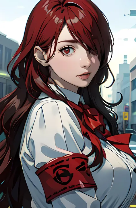 masterpiece, best quality,photorealistic,unreal engine, ultra_res, extremely detailed,
1girl, solo, <lora:MITSURUv2:0.6>
MITSURU KIRIJOU,PERSONA 3,
magic effect,blizzard, 
school uniform, red eyes, solo, long hair, red hair, hair over one eye, gekkoukan high school uniform, bow, armband,
pistol, set to own head,
slender,huge breasts,waist,
waist shot,
chilloutmix <lora:chilloutmixss30_v30:0.1>,  
 <lora:pastelmix-lora:0.2>,
 <lora:anime_extract:0.2>, 
<lora:izumirika_lora:0.5>  
watching at viewer,