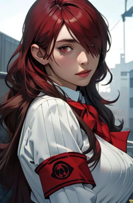 masterpiece, best quality,photorealistic,unreal engine, ultra_res, extremely detailed,
1girl, solo, <lora:MITSURUv2:0.6>
MITSURU KIRIJOU,PERSONA 3,
magic effect,blizzard, 
school uniform, red eyes, solo, long hair, red hair, hair over one eye, gekkoukan high school uniform, bow, armband,
pistol, set to own head,
slender,huge breasts,waist,
waist shot,
chilloutmix <lora:chilloutmixss30_v30:0.1>,  
 <lora:pastelmix-lora:0.2>,
 <lora:anime_extract:0.2>, 
<lora:izumirika_lora:0.5>  
watching at viewer,