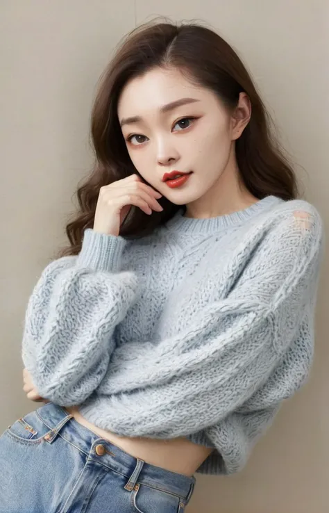 (masterpiece,best quality,ultra high res:1.2),(photo-realistic:1.3),(beautiful face,exquisite face,skin texture:1.1),(Cropped_sweater:1.4),(Mom_jeans:1.3),(Chunky_sneakers:1.2),
side_light,sweet,<lora:songyi_XL_0_-000004:1.1>,
chinese actress,songyi,