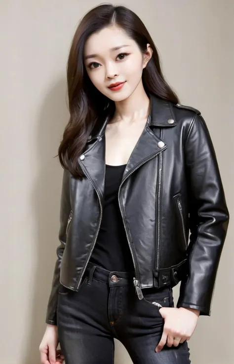 (masterpiece,best quality,ultra high res:1.2),(photo-realistic:1.3),(beautiful face,exquisite face,skin texture:1.1),(Leather_jacket:1.4),(Black_skinny_jeans:1.3),(Ankle_boots:1.2),
side_light,sweet,<lora:songyi_XL_0_-000004:1.1>,
chinese actress,songyi,