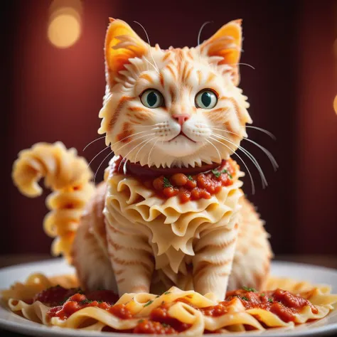 cinematic film still cat made from pasta, marinara sauce, lasagna fur<lora:MMM_Pasta:0.8>, standing . shallow depth of field, vignette, highly detailed, high budget, bokeh, cinemascope, moody, epic, gorgeous, film grain, grainy