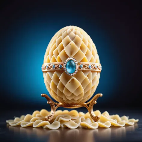 cinematic film still faberge egg made from pasta <lora:MMM_Pasta:0.7>, standing, gradient background . shallow depth of field, vignette, highly detailed, high budget, bokeh, cinemascope, moody, epic, gorgeous, film grain, grainy