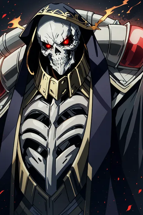 best quality, intricate details,
1boy, <lora:ainzOoalGownOverlord_v10:0.8>skeleton, robe, glowing red eyes,
