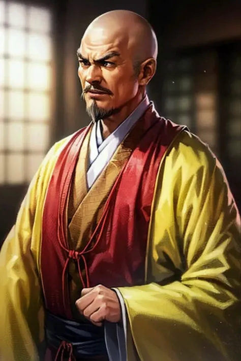 (8k, RAW photo, best quality, highres:1.2), (realistic, photo-realistic:1.37) , japanese male, japanese, male_focus, blurry_background, old, bald, japanese_clothes, solo, old_man, realistic, letterboxed, upper_body, kind,