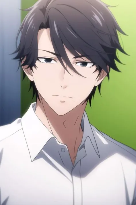 masterpiece, best quality, wallpaper, 1boy, solo, male focus, looking at viewer, upper body, depth of field, <lora:kousuke_ooshiba:0.70>, kousuke_ooshiba, black hair, black eyes