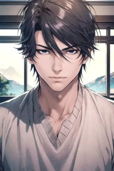 masterpiece, best quality, photorealistic, 1boy, solo, male focus, looking at viewer, upper body, , <lora:kousuke_ooshiba:0.70>, kousuke_ooshiba, black hair, black eyes, , , The Valley of the Damned,