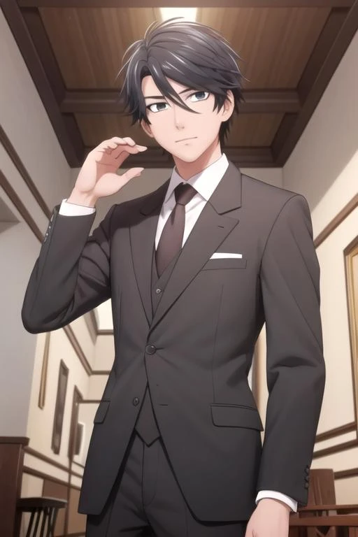 masterpiece, best quality, , 1boy, solo, male focus, looking at viewer, , , <lora:kousuke_ooshiba:0.72>, kousuke_ooshiba, black hair, black eyes, conductor costume, ,