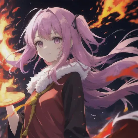 neko girl in fire, ral-lava,purple wool, red fire <lora:ral-lava-sdxl:1>