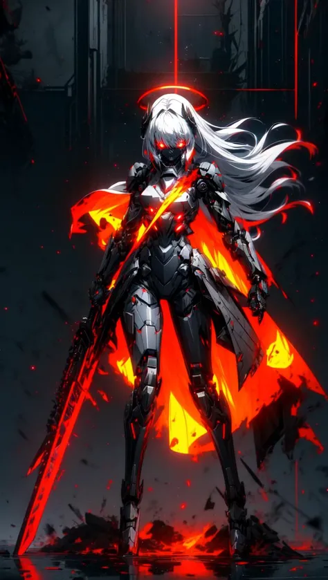 highres, highest quallity, 1girl, adult, demon_girl, robot_joints, chain, mechanical parts, industrial complex, broken, cyborg, ruins, rain, fog, sparks, android, mechanical halo, star halo, intricate mechanical bodysuit, full armor, very long hair, white hair, hair between eyes, sword, colored inner hair, detailed face, dark red eyes, apocalypse, blood on body, blood on face, full_body, cold hearted eyes, goth_punk, reflection, ray tracing, grim, demontheme, nebula, dark aura, cyber effect,
(In a futuristic weapons factory:1.2),(sideway:1.2), (black gold, trimmed gear:1.2)
<lora:AMechaSSS[color_theme,mecha musume, mechanical parts,robot joints,headgear]:0.8>  <lora:add_detail:0.7>  <lora:UnlimitedBladeWorks1.6:1> <lora:r1ge - AnimeRage:0.8>