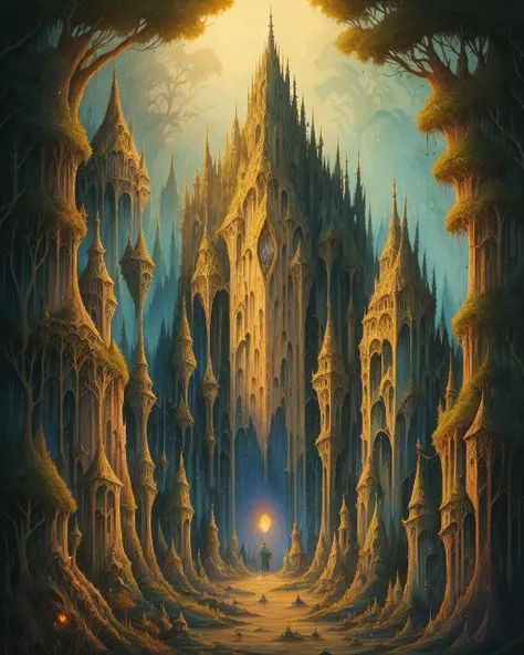 best quality,masterpiece,highly detailed,ultra-detailed, <lora:neg4all_bdsqlsz_V3.5:-1> <lora:storybook_last:2.5> middle earth, An ancient, mystical ruin, hidden deep in a dense, overgrown jungle, Tolkien