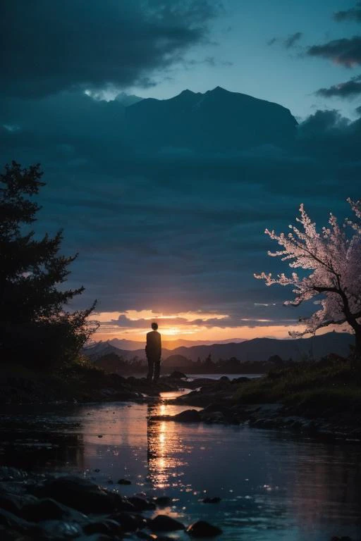 (masterpiece:1.35),(bestquality:1.4),8k,ultra-detailed,photography,(ultra-realistic:1.4),Art Composition,(1boy:1.48),asian slim boy,(solo:1.44),(full body:1.489),short hair,perfect skin,(extremely deteailed hair),(very detailed eyes),perfect finger,natural skin texture,brown eyes,stormy skies,(twinkling stars,sunset gradient,mountain silhouette,cherry blossoms,city skyline,neon lights,ocean horizon,mystic forest,ancient ruins,crystal lake,floating islands,bioluminescence water,high quality,night,high resolution:1.21),bokeh:3,