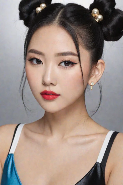 (masterpiece:1.33),(bestquality:1.21),8k,high detailed,ultra-detailed,photography,award winning,documentary,Original Photo,Realisticity,(Radom simple color background:1.35),1girl,slim asian girl,beautiful face,slim body,(real skin texture:1.21),(well-proportioned hands:1.1),(different face features for each pictures:1.45),(different girl for each picture:1.45),(random color underwear:1.21),makeup foundatiom,eyeliner,eyelashes,random color lipstick,random color nail polish,makeup,earring,rings,Black Hair,hair bun,hair over eyes,updo,[Happy Halloween|No Mouth|Blush],