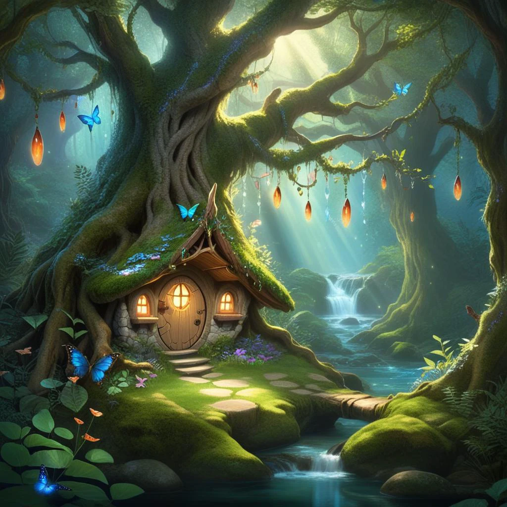 cinematic film still,CinematicVJ,realistic,(((HDR,UHD,8K,best quality,masterpiece,Insane Details))),shallow depth of field,vignette,highly detailed,high budget,bokeh,cinemascope,moody,epic,gorgeous,film grain,grainy,enchanted forest,mystical creatures,ethereal light,bioluminescent flora,fairy-tale atmosphere,ancient tree spirits,crystal-clear stream,softly glowing will-o'-the-wisps,cascading waterfalls,vibrant butterflies,hidden fairy circles,whimsical pixies,floating spores,rich foliage,detailed bark textures,iridescent pebbles,hidden elven treehouses,ambient forest sounds,serene deer drinking from the stream,hovering hummingbirds,rustling leaves,magical runes on ancient stones,sneaky critters peeking from burrows,sunbeams piercing the canopy,wispy fog over moss-covered ground,delicate spider webs with dew drops,layered forest undergrowth,glistening reflections in water,natural archways formed by branches,dappling light on forest floor,mysterious rustling in the underbrush,<lora:add_detail:1>,