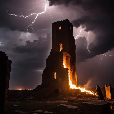 Intense yellow lightning,Chopping from all sides,Gather together,Black smoke