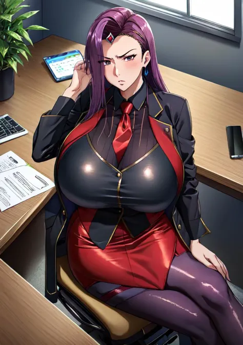 sakura looking sexy in a office ankara dress with some buttons open and her laps showing a little