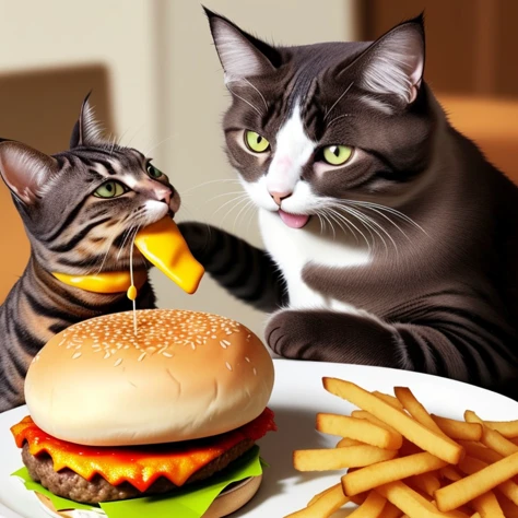 a cat eating a cheeseburger, meme