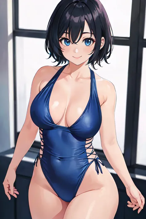 <lora:crosslacedswimsuit:0.95>cross-laced one-piece swimsuit, large breasts,
(best quality, masterpiece, RAW photo,ultra-detailed:1.2), <lyco:GoodHands-beta2:1.0>,1girl,solo,looking at viewer,smile