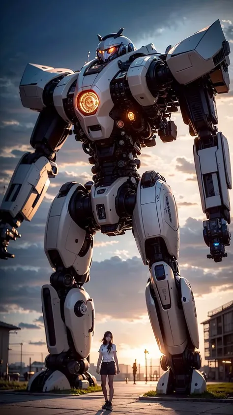 ((masterpiece, best quality)),illustration,ultra detailed 8k,photorealistic,sharp focus,highly detailed,professional lighting,colorful details,iridescent colors BREAK extreme long shot of a factory,large mechanical robot construction,microchip,computer,glowing,intricate details,<lora:shitu-mechaV1:0.5>,shitu-mecha,1girl is standing in front of the audience,