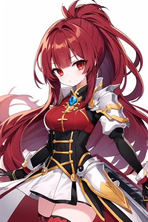 (masterpiece, best quality), 1girl, solo, minigirl, petite, long sleeves, armor dress, metallic corset, elesis_\(elsword\), underbust, ponytail, medium breasts, grabbing sword, messy hair, dutch angle, attack, head tilt
, <lora:elesis_elsword-10:1> elesis_elsword, thighhighs, very long hair, gloves,