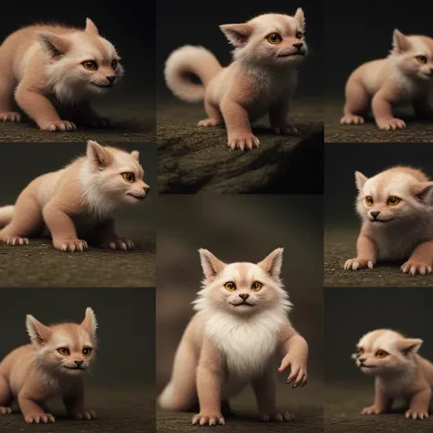 collage of cute tiny soft furry fantasy anthropomorphic monsters, 4k, masterpiece, high quality