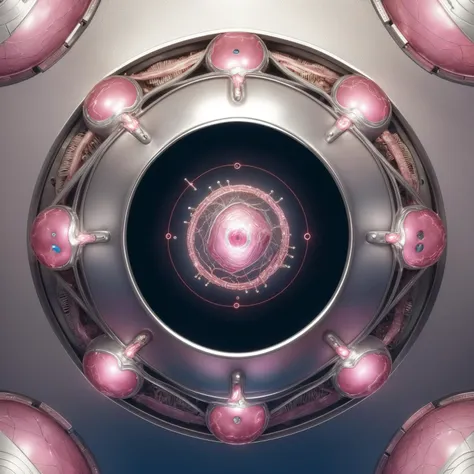 never before seen art style, a backwards circle, (silver and pink cloth metallic), doing everything, can see the viewer, ((flesh circuitry)), (((the most interesting object ever created)))