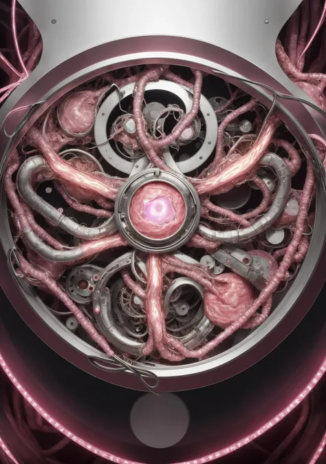 never before seen art style, a backwards circle, (silver and pink cloth metallic), doing everything, can see the viewer, ((flesh circuitry)), (((the most interesting object ever created)))