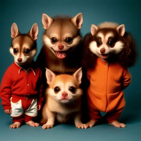 realistic photo of 80s sitcom about cute tiny anthropomorphic monsters, 4k, masterpiece, high quality