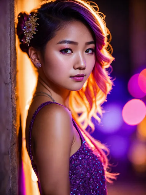 photograph, volumetric lighting, 80mm, Canon RF, Vibrant young_woman, Artisanal hairstyle, Moonlit, Sony A7, key light, Fujicolor