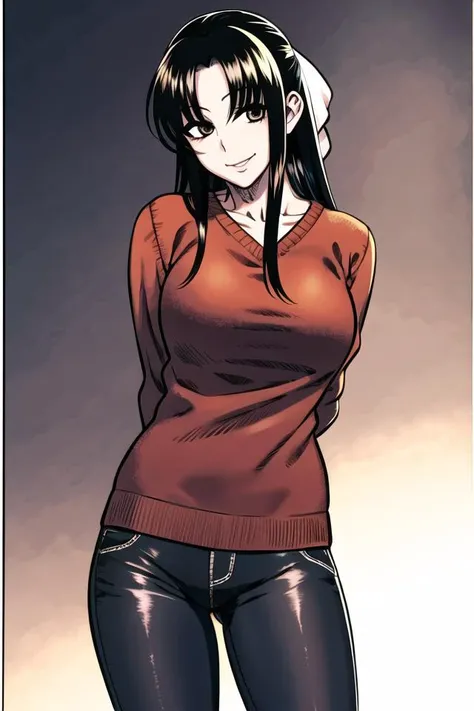 best quality, masterpiece, <lora:Nana_Chigusa-05:0.8>, 1girl, looking at viewer, smirk,, jumper,leaning_back
