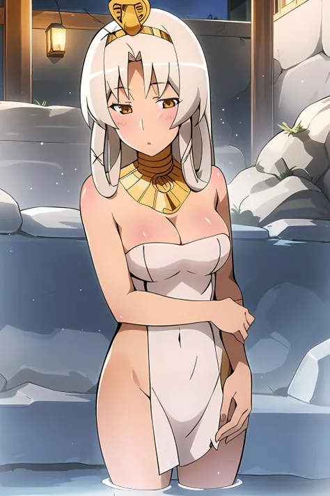 masterpiece, 1girl, shaa-tan, in bath, water, body submerged, nude, blush, onsen, steam, convenient censoring, highly detailed