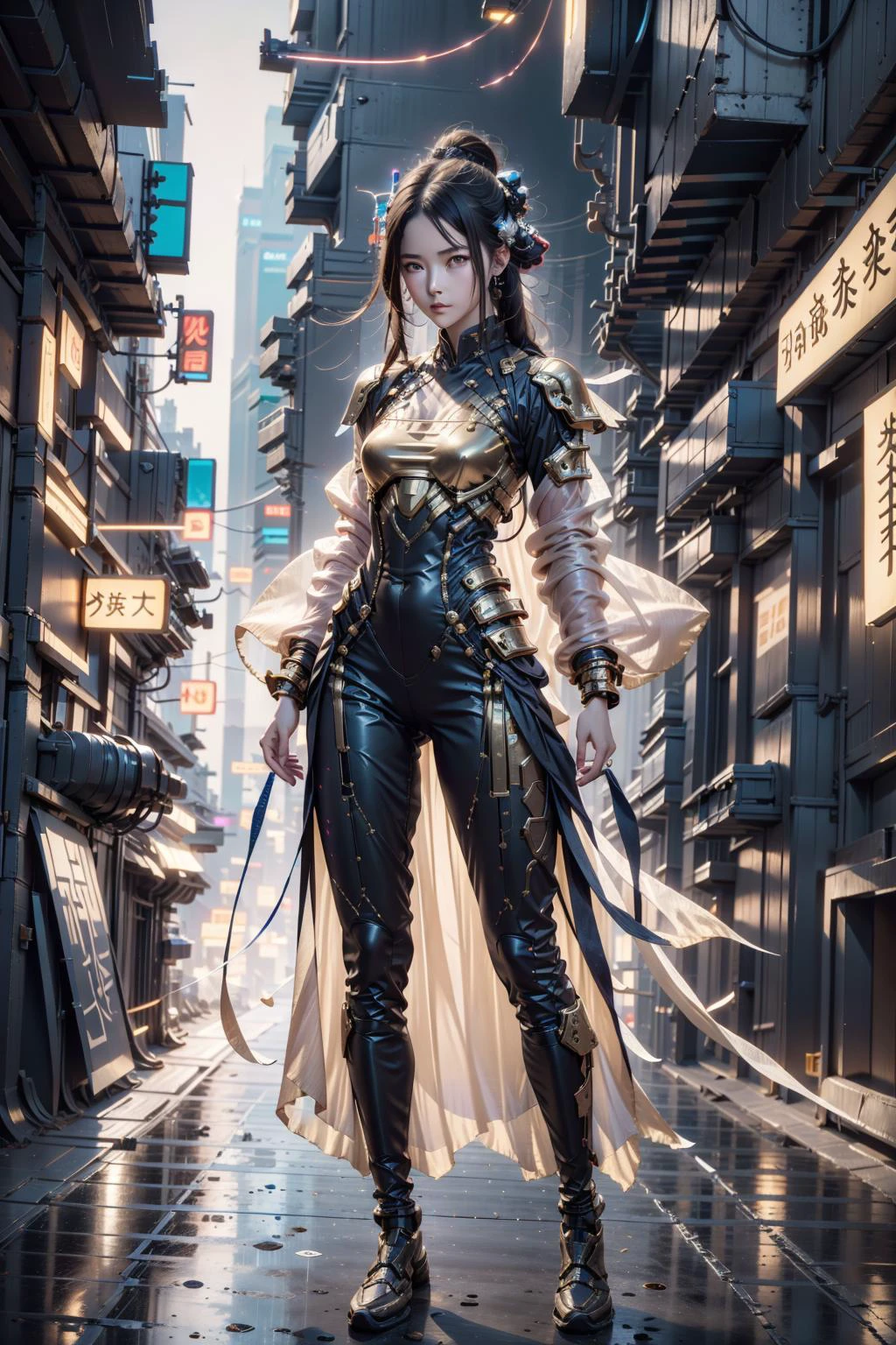 1girl, transparent silk samurai, <lora:CyberChineseClothes_B:0.8>, cyberchineseclothes,cyberpunk, gold metalic accents, rage of the godslayer, alpha tonic moronic plutonic