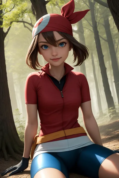 pkmnserena, 1girl, solo, blue eyes, blonde hair, short hair, bangs, hair between eyes, baseball cap, red headwear,
blue jacket, track jacket, popped collar, black shirt, short sleeves, grey pants, jeans, denim, black gloves, fingerless gloves,
smile,closed mouth,cowboy shot,sitting,
forest,outdoor,
(insanely detailed, beautiful detailed face, masterpiece, best quality) cinematic lighting,<lora:PKMN_Serena_Satoshi_v1:1>, <lora:more_details:0.3>,