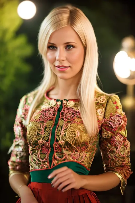 A stunning intricate full color portrait of a 20 year old  beautiful blonde woman wearing vintage costume, on a movie set,  at night, having fun, epic character composition,by ilya kuvshinov, alessio albi, nina masic,sharp focus, natural lighting, subsurface scattering, f2, 35mm, film grain   <lora:DidoAngel:1>