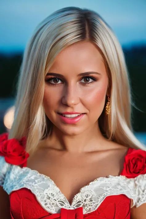 A stunning intricate full color portrait of a blonde woman wearing vintage costume, on a movie set,  at night, having fun, epic character composition,by ilya kuvshinov, alessio albi, nina masic,sharp focus, natural lighting, subsurface scattering, f2, 35mm, film grain , portait, closeup, very detailed skin texture  <lora:DidoA-000006:1>