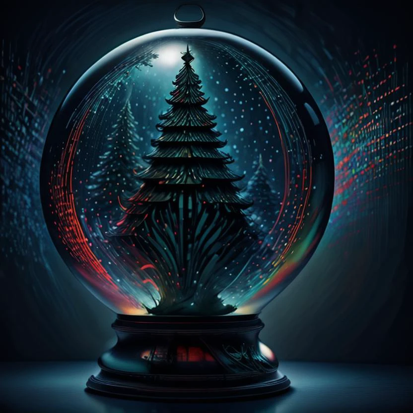 best quality,masterpiece, ultra high res, colorful tree, no humans <lora:shendan:0.75>, (binarybug (tree) style), blue snowflakes, red candy cane, green christmas tree, dark green background <lora:BinaryBug:1.35> <lora:speedy1p5:1.15>