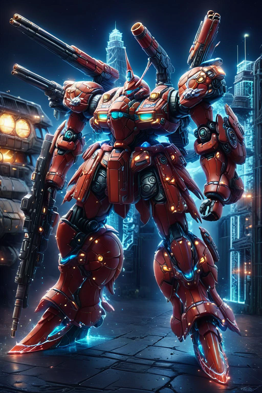 (holding huge weapon:1.2), HRS,(a heavy mech:1.2), (hawken:1.2), B-RRS, (hawken:1.2), (Rounded design armour:1.2), MRS, military, LRS, angular design armor, best quality, masterpiece, highly detailed, ultra-detailed, (glow eyes, luminous exoskeleton:1.2), volumetric, military base, <lora:srdxl_v2_5a1:1> <lora:ais-blmn-sdxl:1.0> <lora:SDXLFaeTastic2400:1>