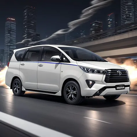 <lora:Innova_2_SDXL_OK:0.6>,
realistic,
Toyota Innova,city of night,drift,highway,sideways,foilpin,tire smoke,speed_lines,motion line,motion_blur,blurred background,