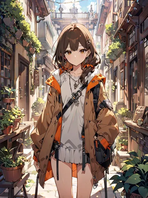 (((masterpiece))) , (((best quality))) , anime style, 2d, Anime lanky Korean cozy 1girl, solo, Exploring new places, her hair is Brown and styled as Straight, key visual, highly detail, stunning detail, magnificent, ambient, extremely stylish, radiant