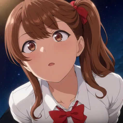 <lora:IzumiNogamiXL001:0.8>,<lora:GlitterStyle_sdxl:0.6>,
anime screencap,
best quality,masterpiece,
GlitterStyle,glitter,starry_sky,
shadow,looking up,looking at another,
solo,
IzumiNogami,1girl,brown hair,Side ponytail,brown eyes,
white shirt,red bowtie,
pleated_skirt,black skirt,
standing,