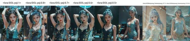 1girl,solo,collarbone, shoulders,(small breasts:1.1), armpits,
(luminous neon blue eyes:0.9),(luminous neon blue hair:1.1),
deep blue dress,Gold Skull Pendant Necklace,gold pattern,
palace background,indoors,
(haze:1.2),
<lora:IDOL-yeji:1>,
(soft light:1.0),
masterpiece, best quality, ultra detailed, 8k, intricate details,god light,(bloom light:1.2),(clarity:-1.7),(Sharpening:1.5)
